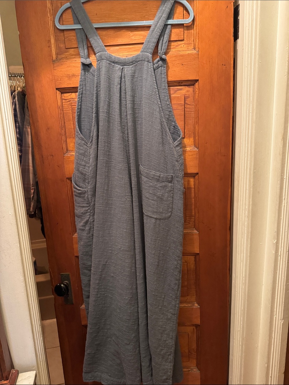 Free People Slate Blue Linen-Blend Overalls Jumpsuit - Picture 3 of 4